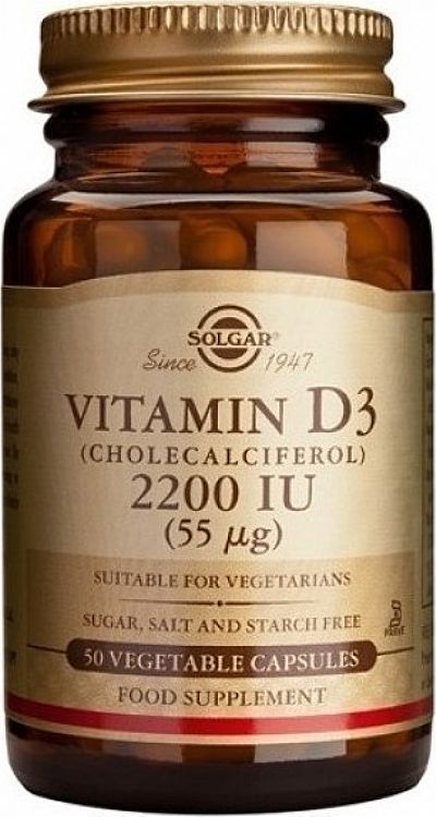 SOLGAR Vitamin D3 (cholecalciferol) 2200 Iu Vegetable Capsules 50s