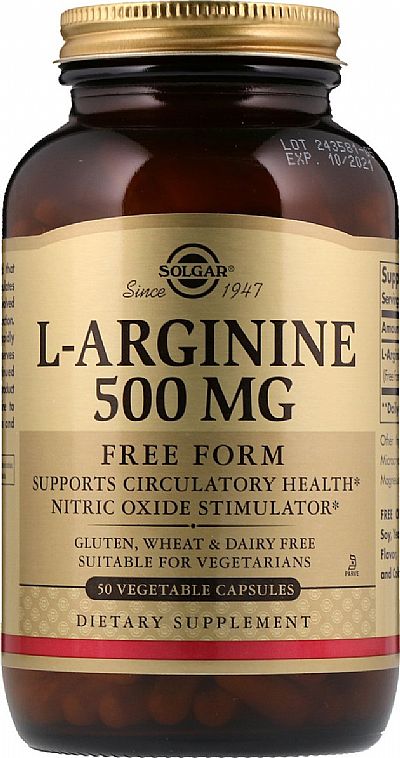 Solgar - Συμπλήρωμα Διατροφής Υψηλής Συγκέντρωσης σε Αργινίνη L-Arginine 500mg - 50veg.caps