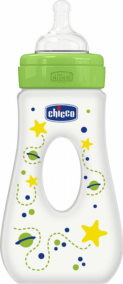 Chicco Well Being, Πλαστικό Μπιμπερό με Λαβή Πράσινο, Θηλή Σιλικόνης, 240ml