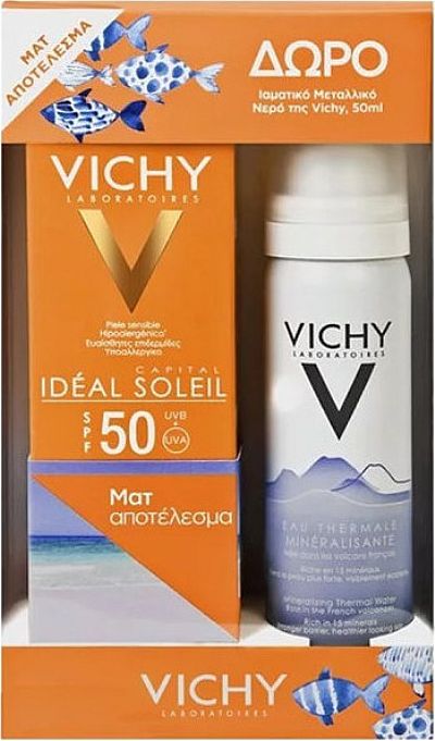  Vichy Ideal Soleil SPF50 Ματ Αποτέλεσμα & Vichy Mineral Thermal Water 50ml