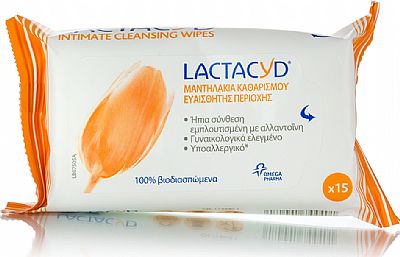 Lactacyd Intimate Cleansing Wipes Μαντηλάκια Kαθαρισμού Ευαίσθητης Περιοχής 15 Tμχ.
