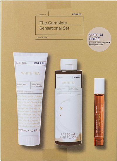 Korres The Complete Sensational Set White Tea Body Milk 125White Tea Showergel 250ml & White Tea Eau de Toilette 10ml