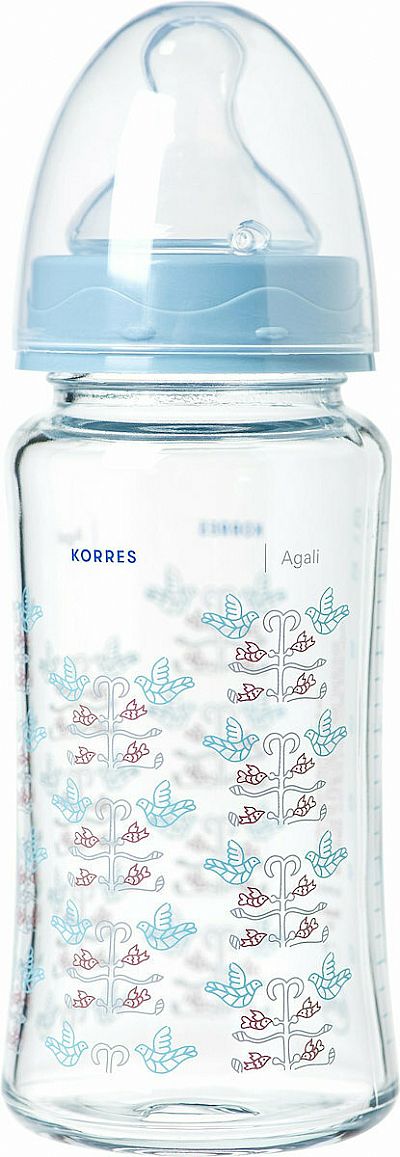 Korres Μπιμπερό Agali Γυάλινο Blue 3m+ 230ml