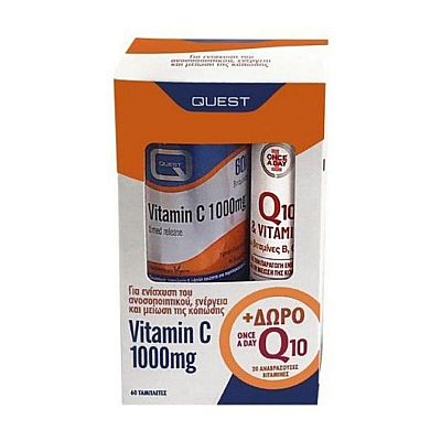 Quest Vitamin C 1000mg Timed Release 60 ταμπλέτες + Once A Day Q10 & Vitamins B, C & E 20 αναβράζοντα δισκία
