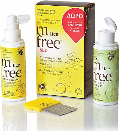 M Free Mfree Lice Set Spray Solution 100ml + Shampoo 100ml + Χτένα