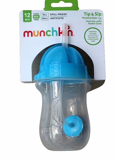 Munchkin Ποτηράκι με καλαμάκι Tip & Sip Tall μπλε 296ml 12+μηνών