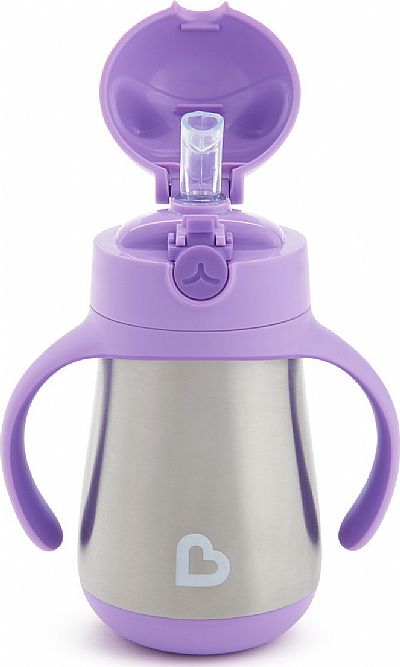 Munchkin Cool Cat Stainless Steel Straw Cup Purple 237ml