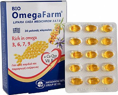 Medichrom Bio Omega Farm Omega 3 6 9 7 & CoQ10, Vitamin E 30 μαλακές κάψουλες
