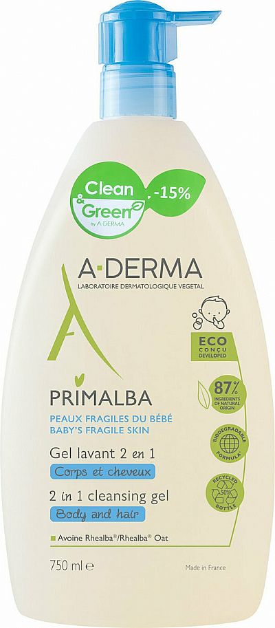 A-Derma Primalba Baby Cleansing Gel 2 In 1 Body Gel Καθαρισμού / Αφρόλουτρο 750ml