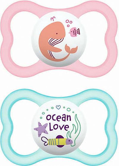 Mam Ορθοδοντικές Πιπίλες Σιλικόνης Air για 6+ μηνών Φάλαινα-Ocean Love Ροζ-Μπλε 2τμχ