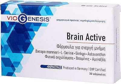 Viogenesis Brain Active Bacopa Monnieri, L-Serine, Ginkgo & Astaxanthin Συμπλήρωμα για την Μνήμη 30 ταμπλέτες