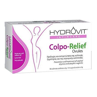 Hydrovit Intimcare Colpo-Relief Ovules Κολπικά Υπόθετα για Πρόληψη & Αντιμετώπιση της Κολπικής Ξηρότητας, 10τεμ