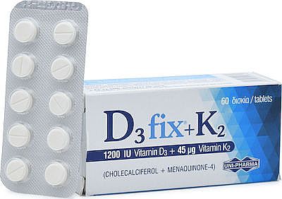 Uni-Pharma D3 Fix + K2 Βιταμίνη για Ανοσοποιητικό 1200iu 45-ΛΗΞΗ 01-25mg 60 ταμπλέτες