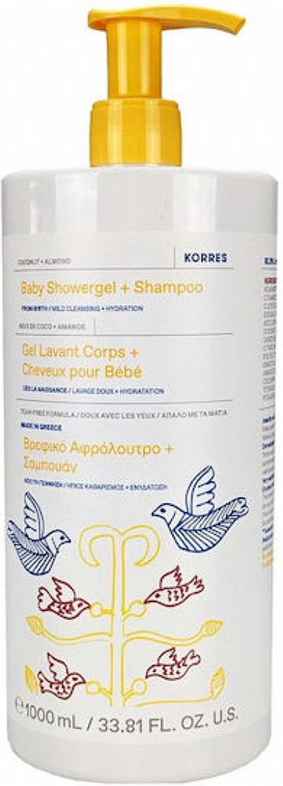 Korres 2 σε 1 Βρεφικό Σαμπουάν & Αφρόλουτρο 1000ml με Αντλία