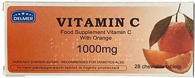 Delmer Vitamin C Βιταμίνη 1000mg Πορτοκάλι 28 μασώμενες ταμπλέτες