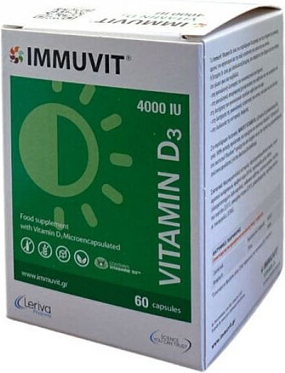 Leriva Pharma Immuvit Vitamin D3 ,4000iu, 60 κάψουλες