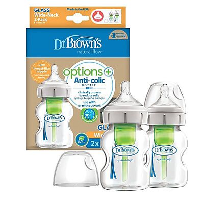 Dr Brown's Options+ Σετ Γυάλινων Μπιμπερών 2 Τμχ Φαρδύ Λαιμό 150ml