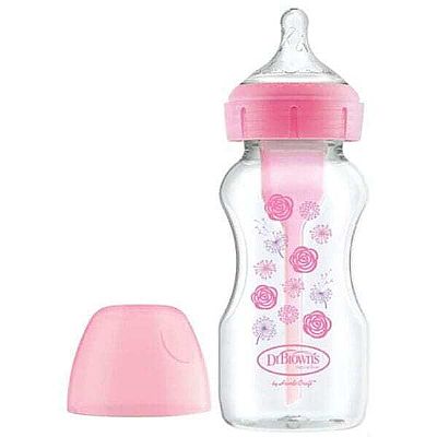 Dr. Brown's Πλαστικό Μπιμπερό Κατά των Κολικών με Θηλή Σιλικόνης για 0+ μηνών Ροζ Pink Flowers 270ml