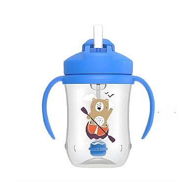 Παιδικό Ποτηράκι με Λαβές και Καλαμάκι από Πλαστικό 270ml για 6m+