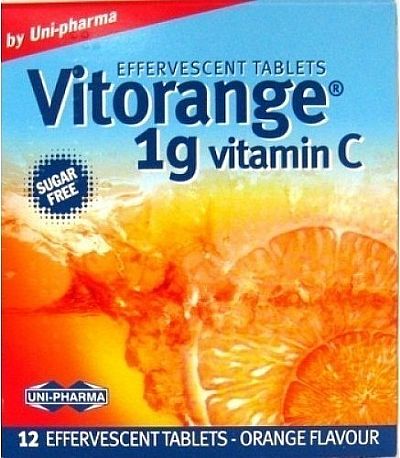Uni-Pharma Vitorange 1gr 12 αναβράζοντα δισκία Πορτοκάλι 